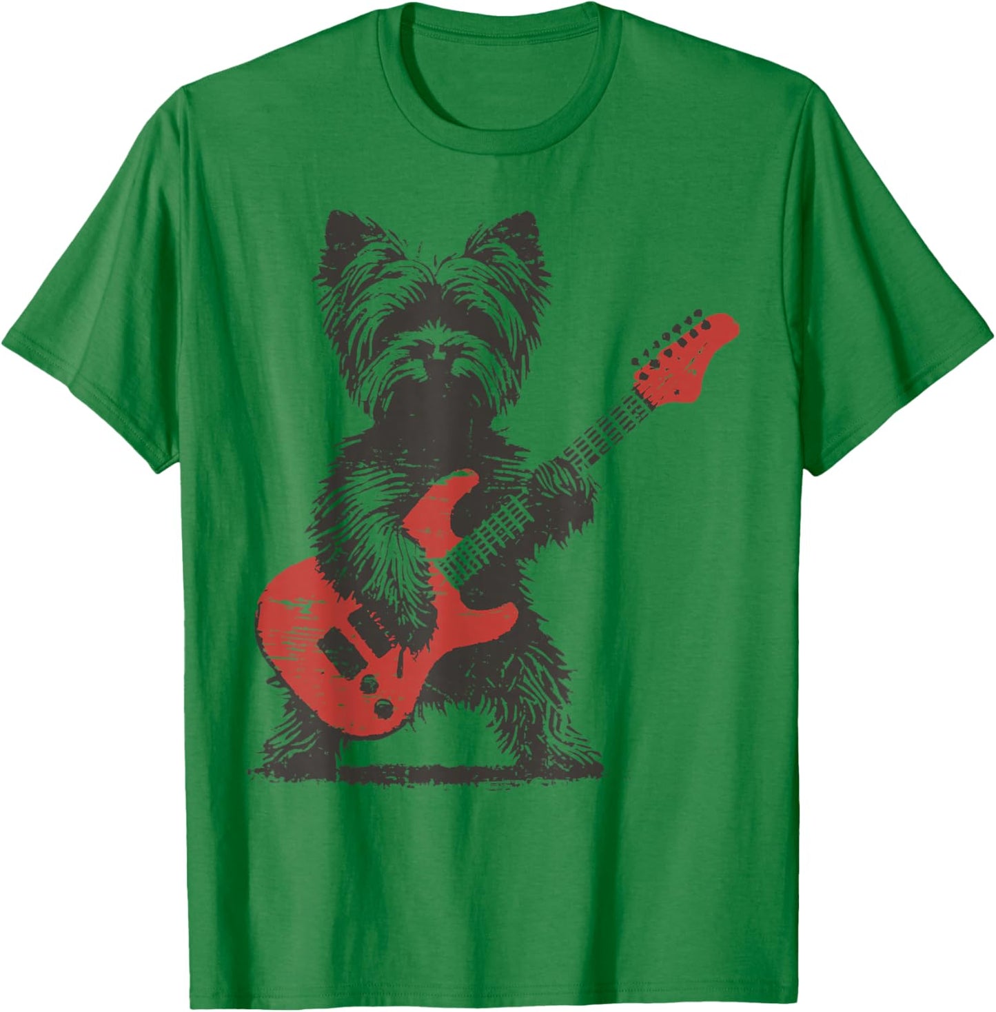 Vintage Yorkie Rock Funny Dog Playing Guitar Rock Style T-Shirt - T-Shirt | Irish Green