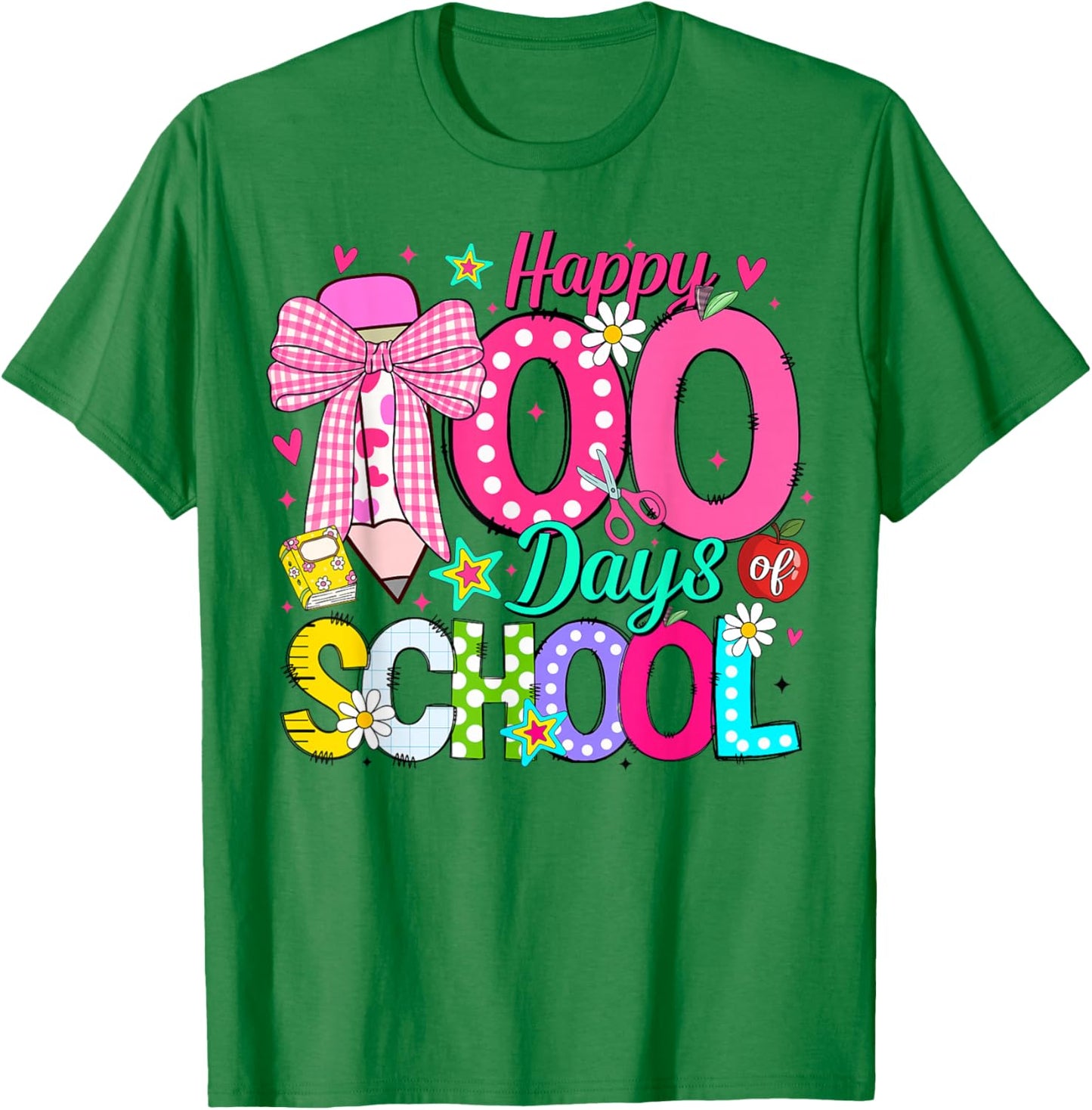 100th Day of School Coquette Bow Girls Teachers Classroom T-Shirt - T-Shirt | Irish Green