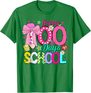 100th Day of School Coquette Bow Girls Teachers Classroom T-Shirt - T-Shirt | Irish Green
