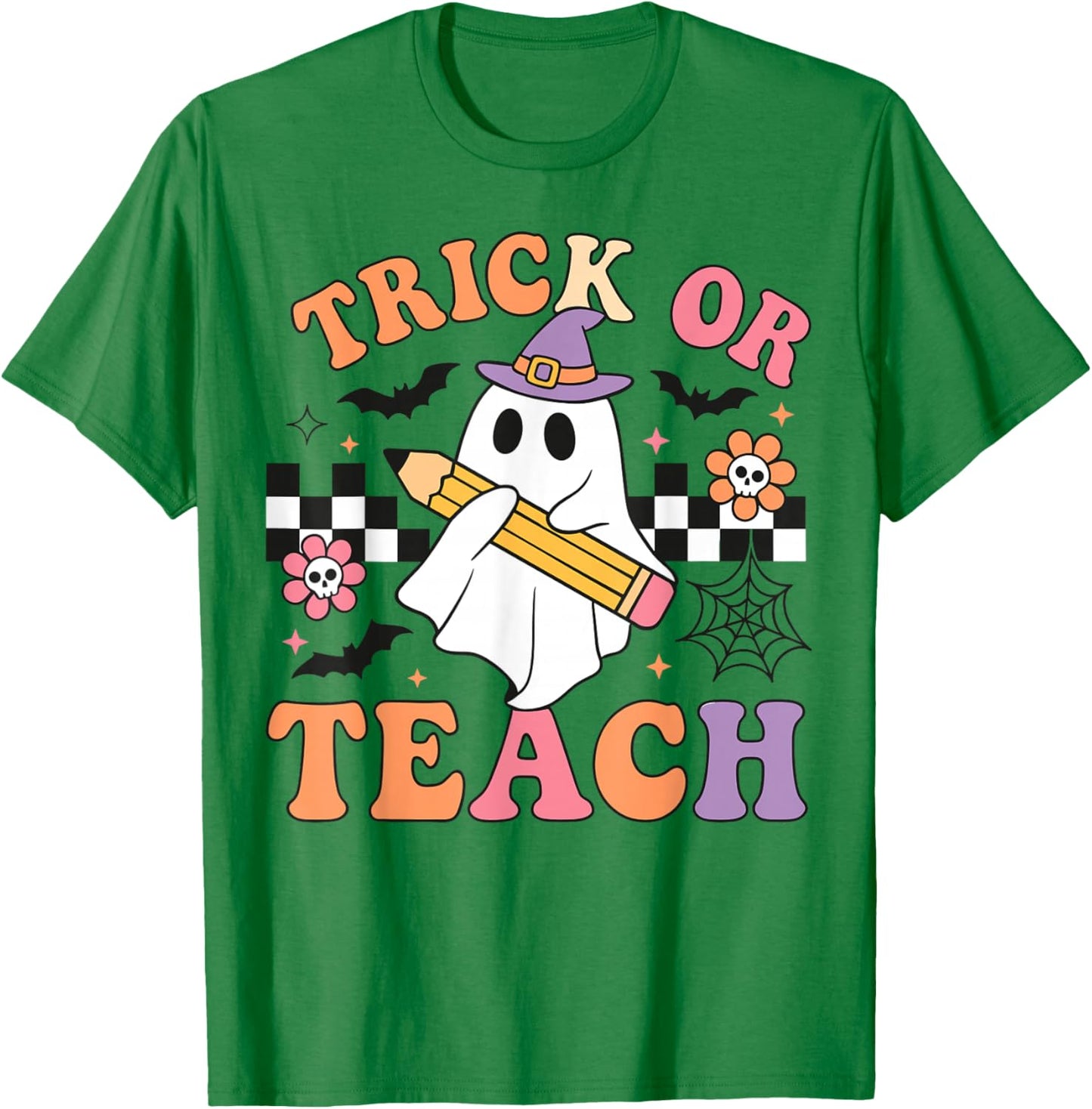 Trick or Teach Cute Ghost Teacher Halloween Spooky School T-Shirt - T-Shirt | Irish Green