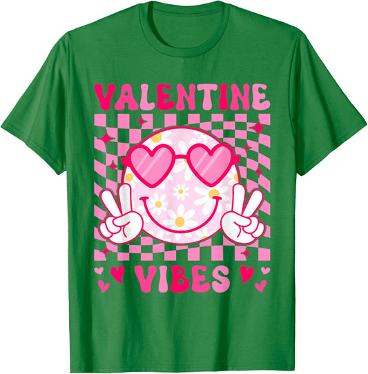Groovy Valentine Vibes Women Teens Girls Kid Flower T-Shirt - T-Shirt | Irish Green