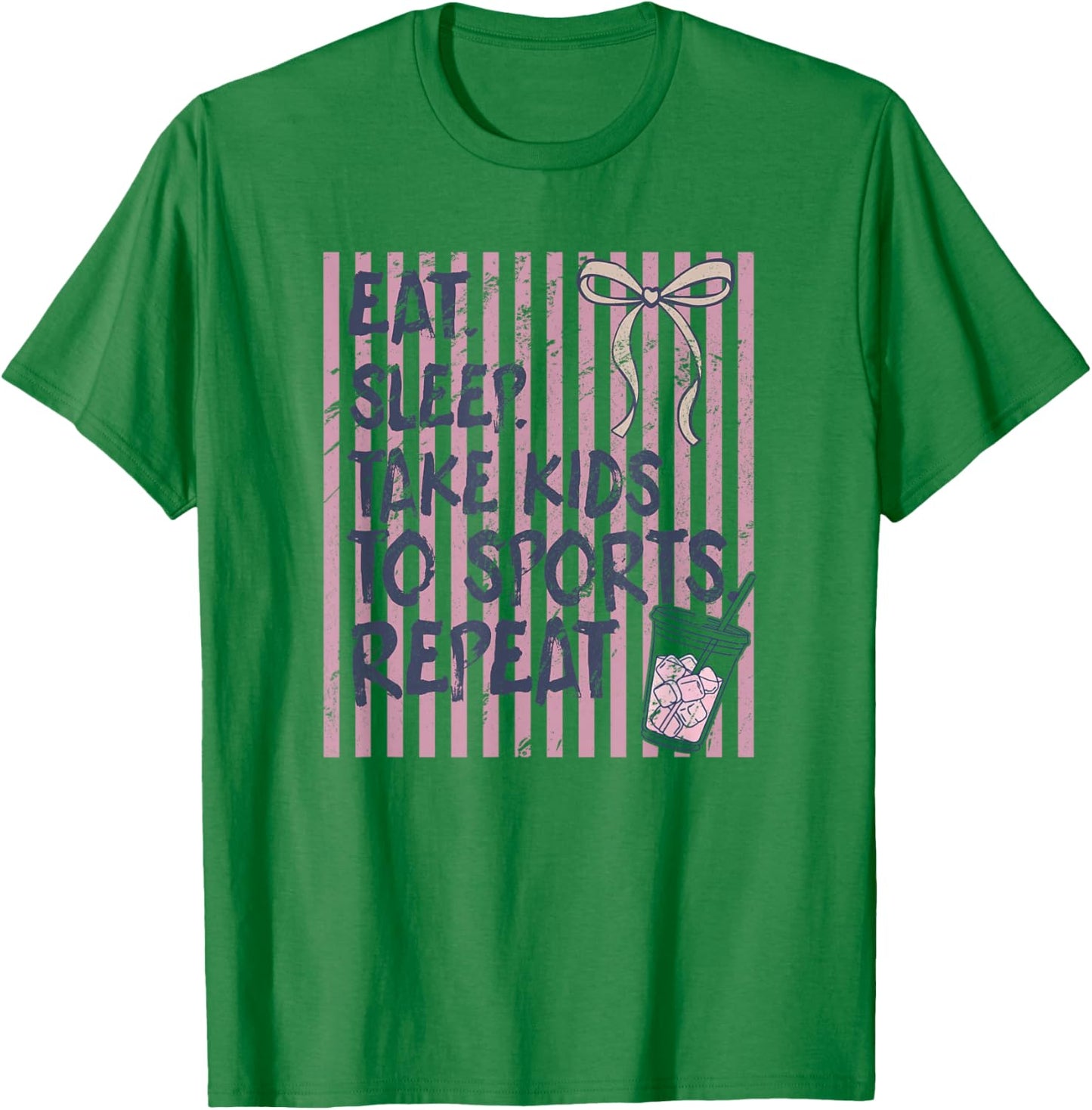 Striped Eat Sleep Take Kids to Sports Repeat, Baseball Mom T-Shirt - T-Shirt | Irish Green