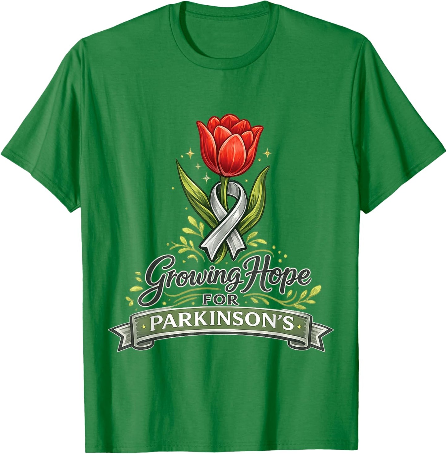 Parkinson’s Warrior Awareness Ribbon Tulip Growing Hope T-Shirt - T-Shirt | Irish Green