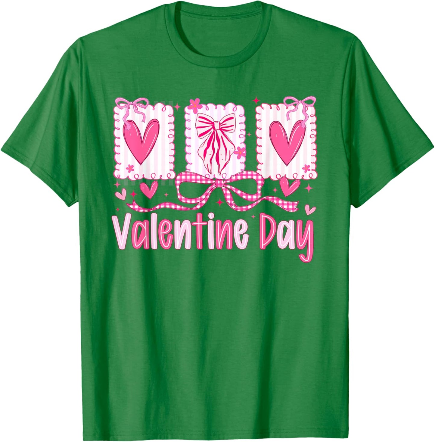 Valentines Day Preppy Hearts Coquette Bow Women Girls T-Shirt - T-Shirt | Irish Green