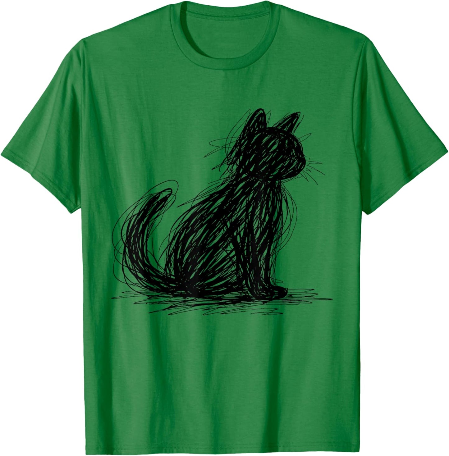 Scribble Cat Minimal Line Art Japanese T-Shirt - T-Shirt | Irish Green