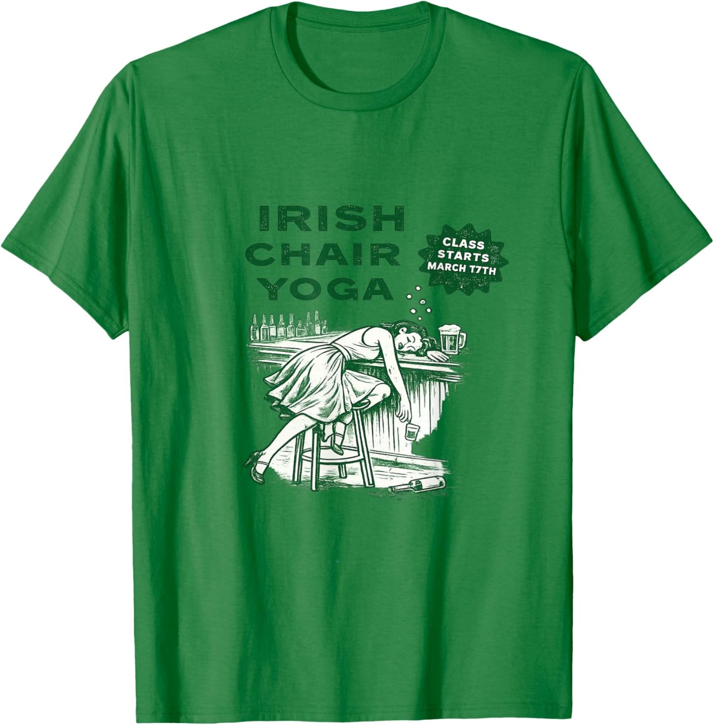 Irish Chair Yoga Funny St Patricks Day Drinking T-Shirt - T-Shirt | Irish Green