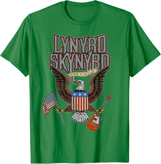 Lynyrd Skynyrd Eagle Guitar US Flag Classic Rock Biker Retro T-Shirt - T-Shirt | Irish Green