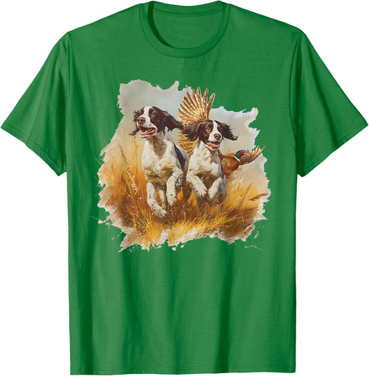 Vintage Springer Spaniel Hunting Dog Mallard Ducks Hunter T-Shirt - T-Shirt | Irish Green