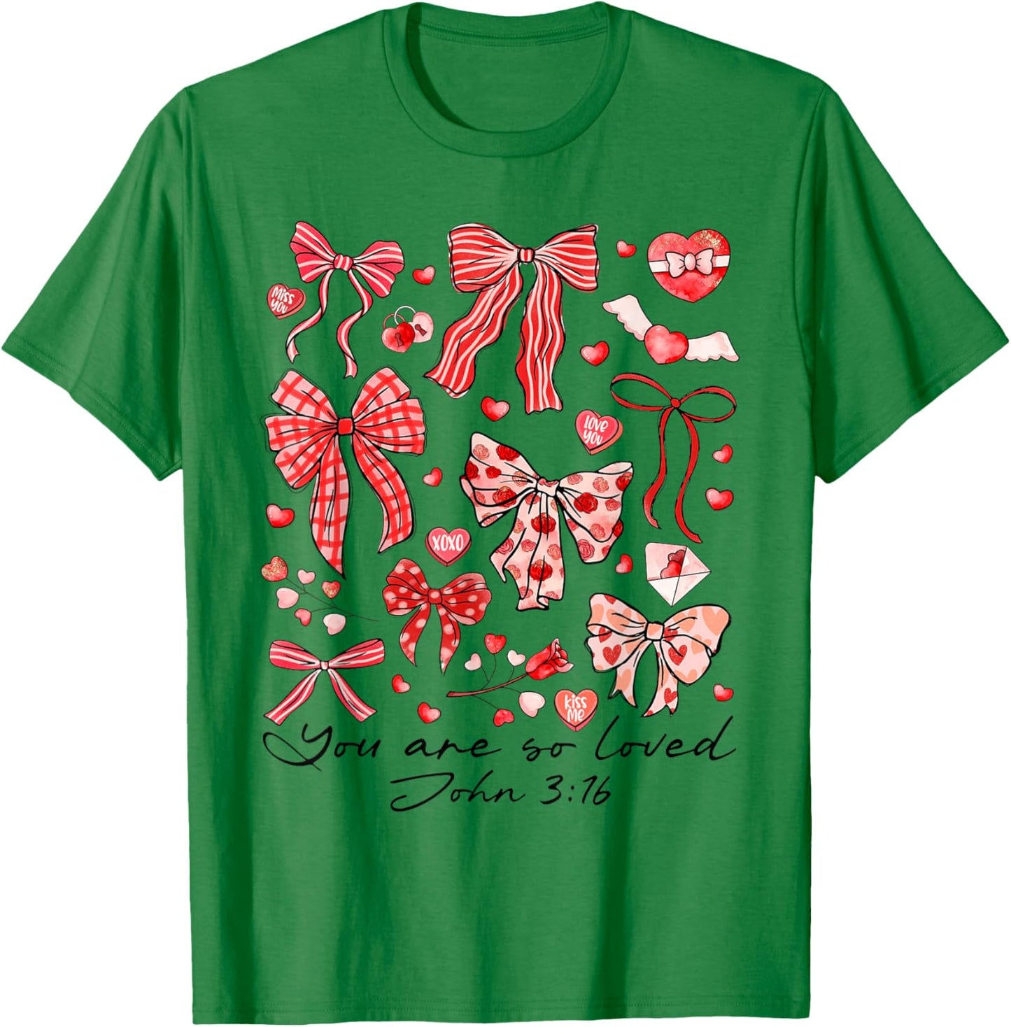 You are So Loved John 3:16 Christian Coquette Pink Bow T-Shirt - T-Shirt | Irish Green