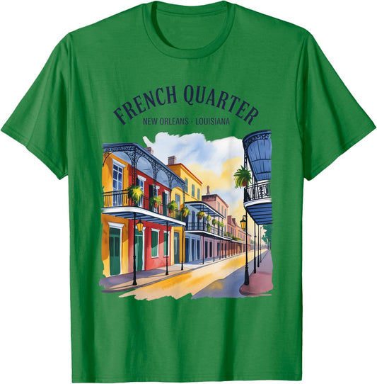 French Quarter New Orleans Louisiana Vintage Watercolor T-Shirt - T-Shirt | Irish Green
