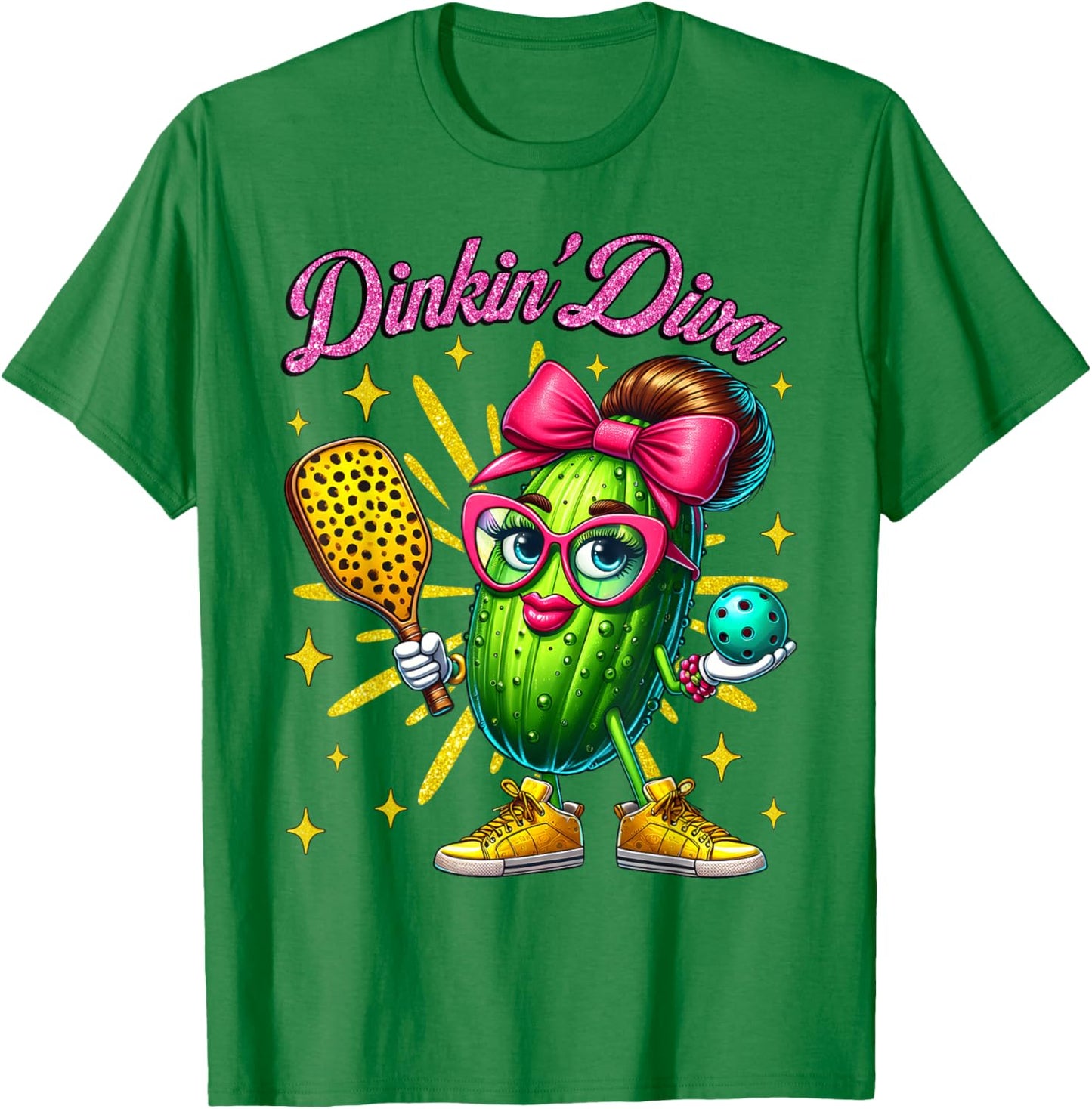 Dinkin’ Diva Funny Pickleball Player Cute Pickle Lovers T-Shirt - T-Shirt | Irish Green