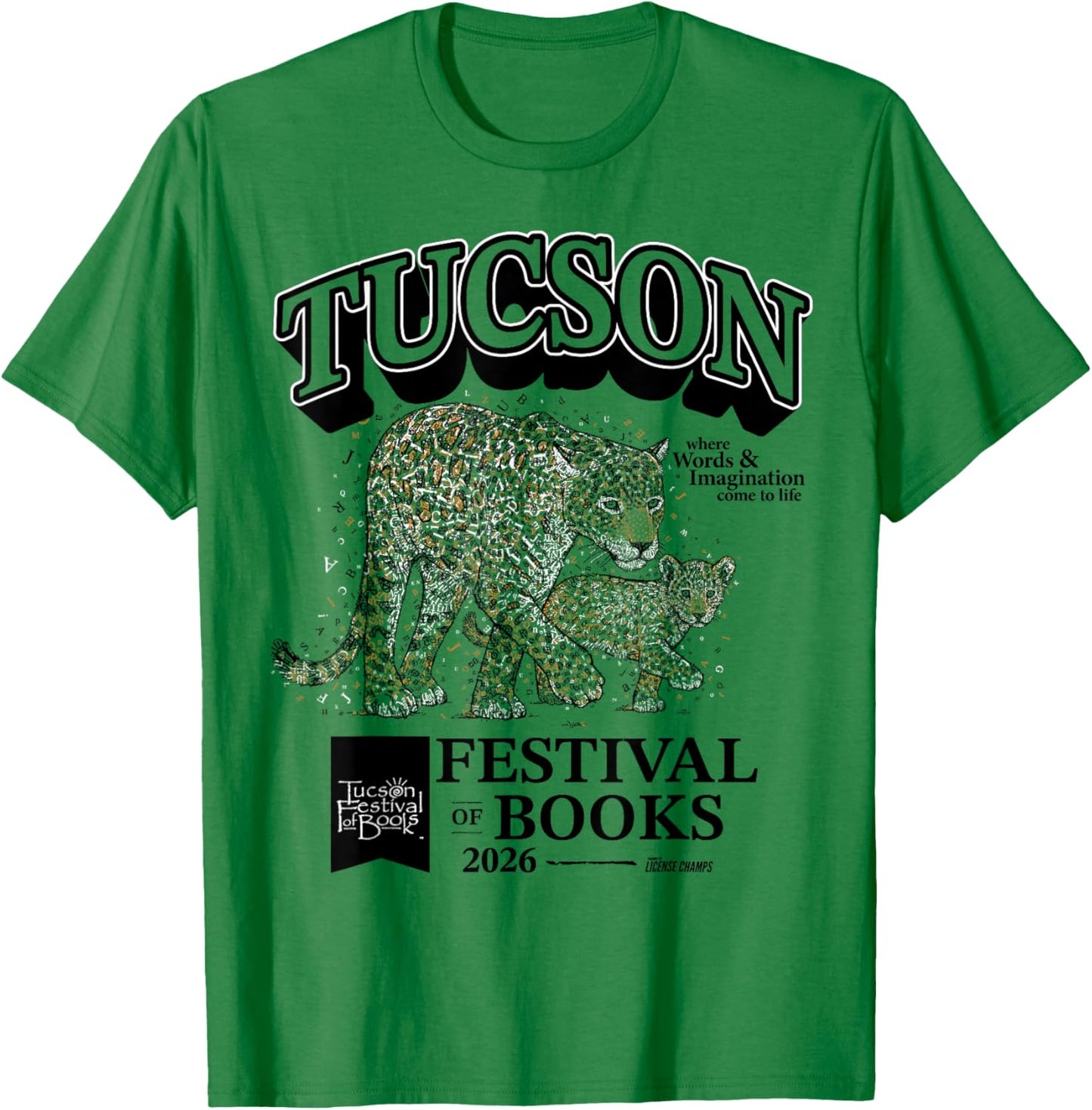 Tucson Festival of Book | Merch | TFOB 2026 | Critter Jaguar T-Shirt - T-Shirt | Irish Green