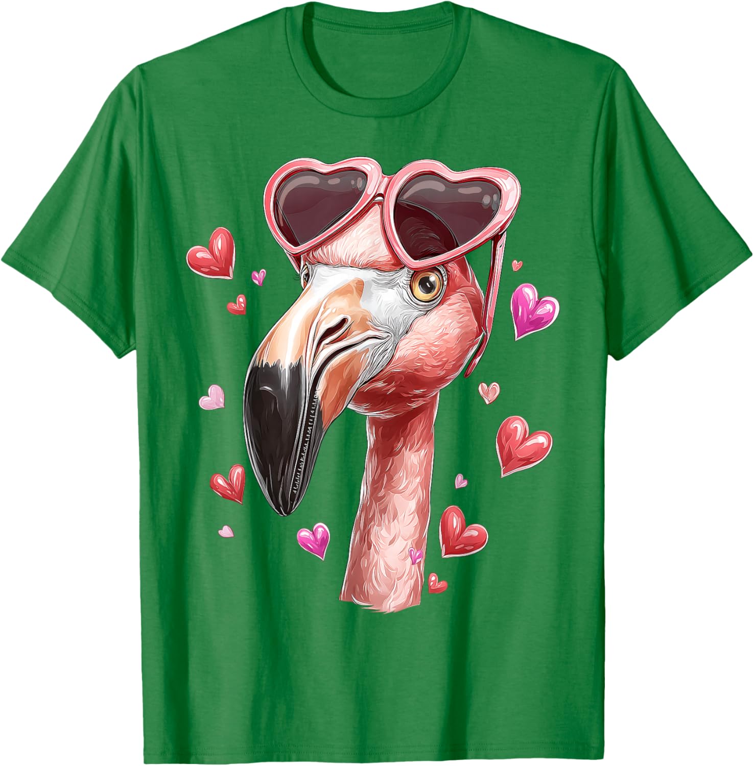 Flamingo Animal Valentine's Day Heart Sunglasses T-Shirt - T-Shirt | Irish Green