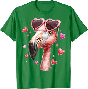 Flamingo Animal Valentine's Day Heart Sunglasses T-Shirt - T-Shirt | Irish Green