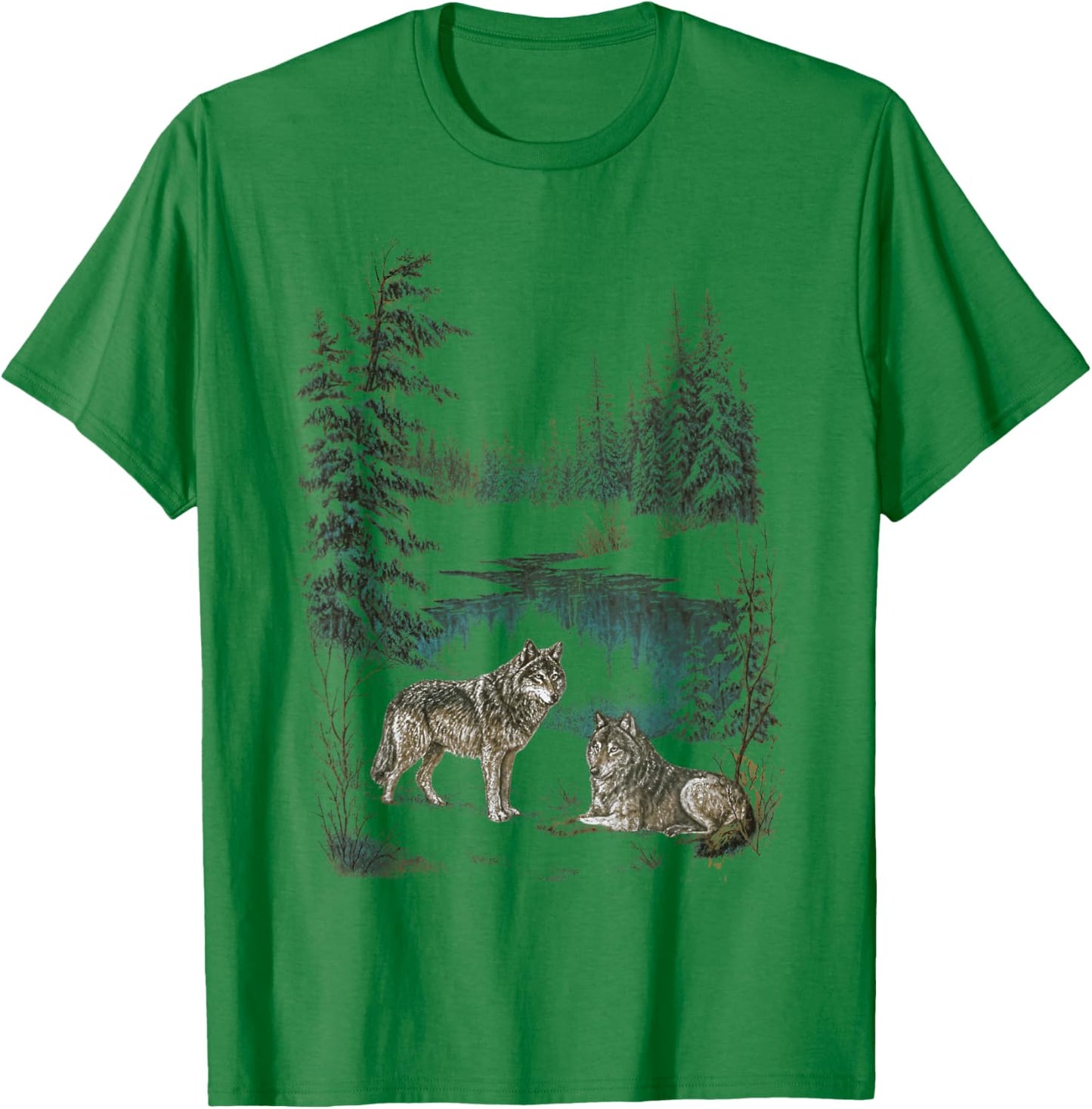 Retro Wolf 90s Forest Nature Vintage Wildlife Lovers Animal T-Shirt - T-Shirt | Irish Green