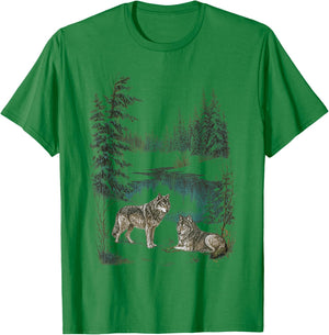 Retro Wolf 90s Forest Nature Vintage Wildlife Lovers Animal T-Shirt - T-Shirt | Irish Green