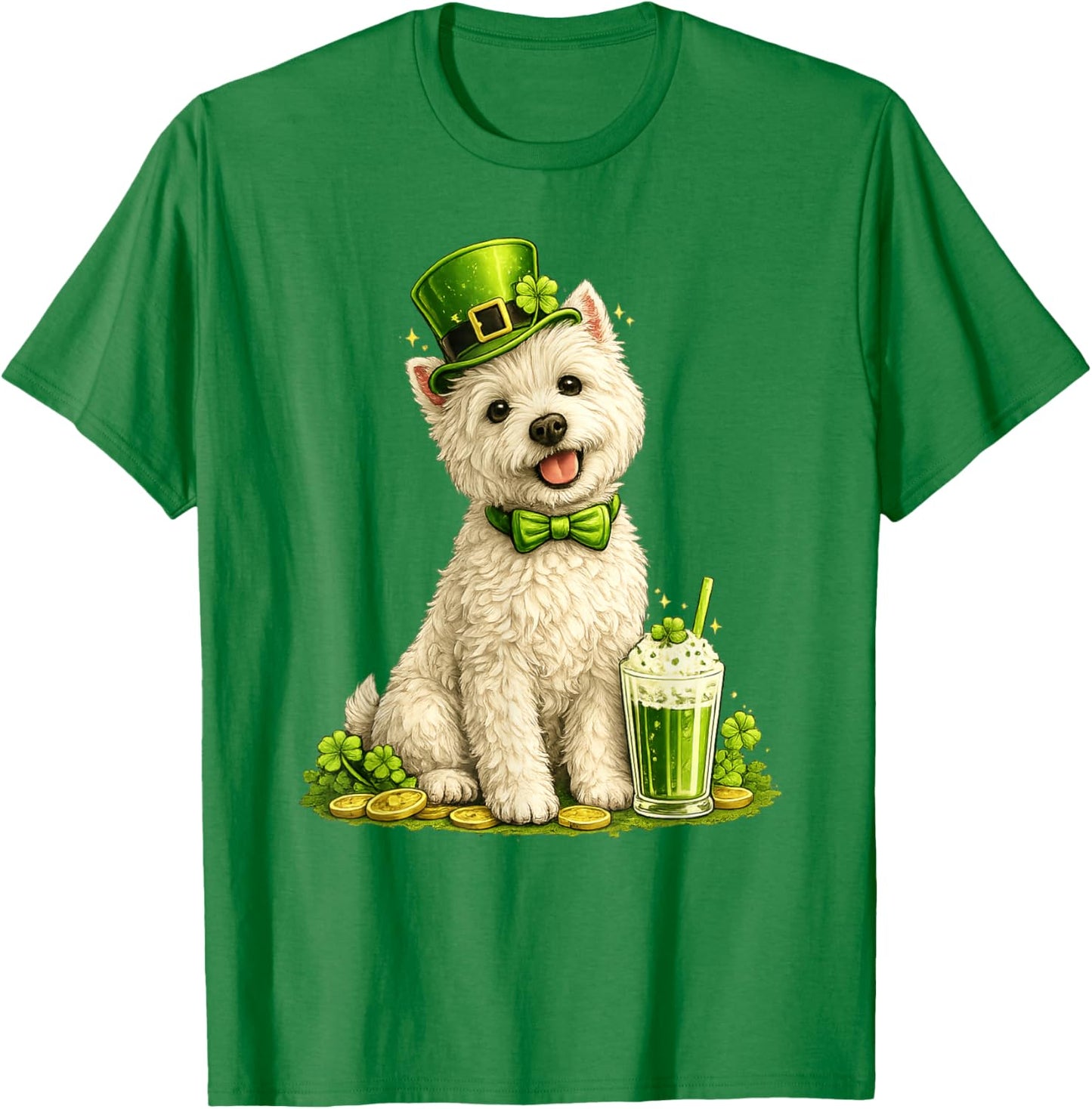 St Patricks Day West Highland Terrier Dog, Cute Westie T-Shirt - T-Shirt | Irish Green