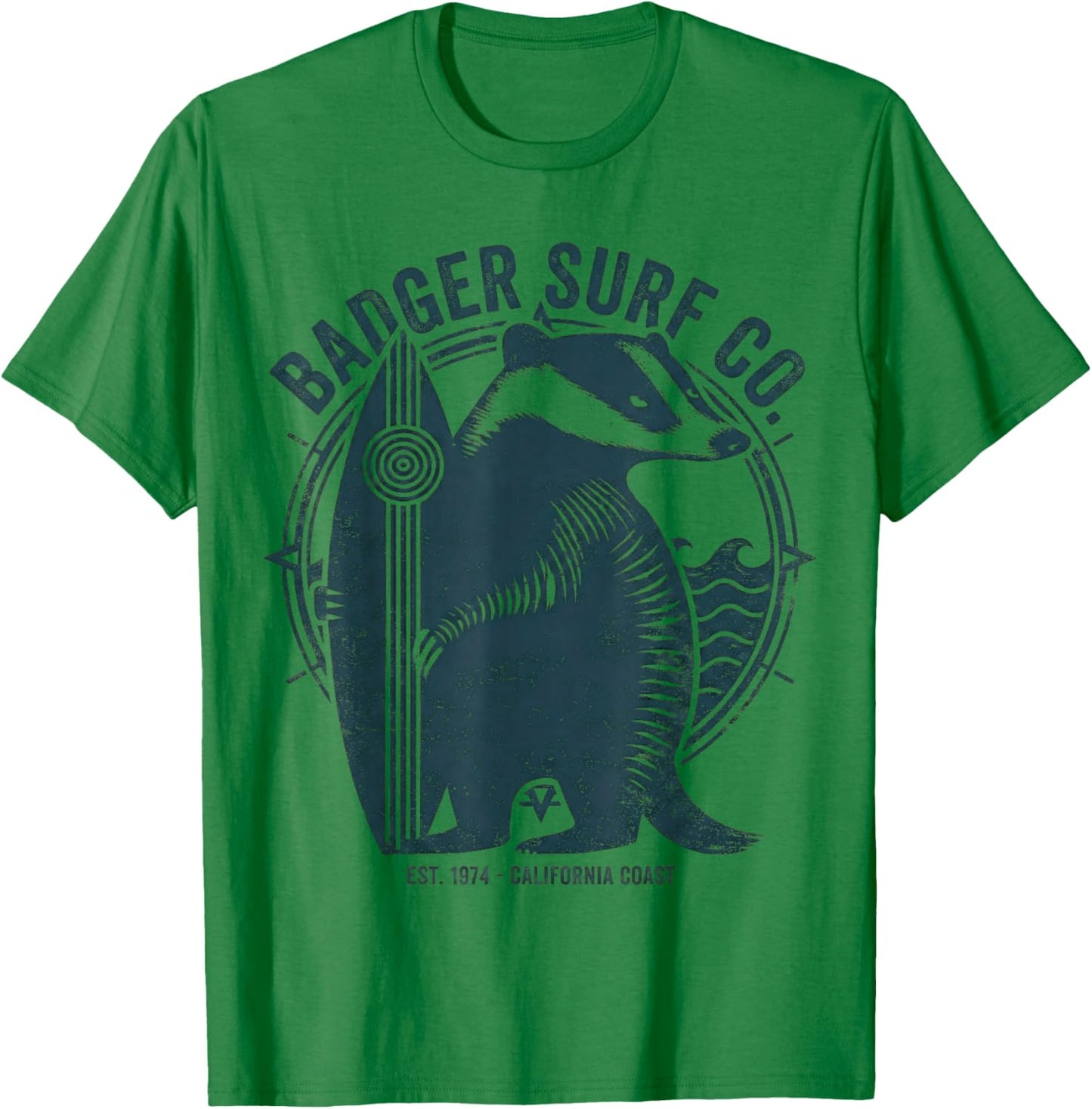 Vintage Badger Surf Co Retro Surfing California Art T-Shirt - T-Shirt | Irish Green