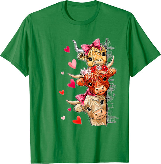 Valentine Highland Cow T-Shirt - T-Shirt | Irish Green