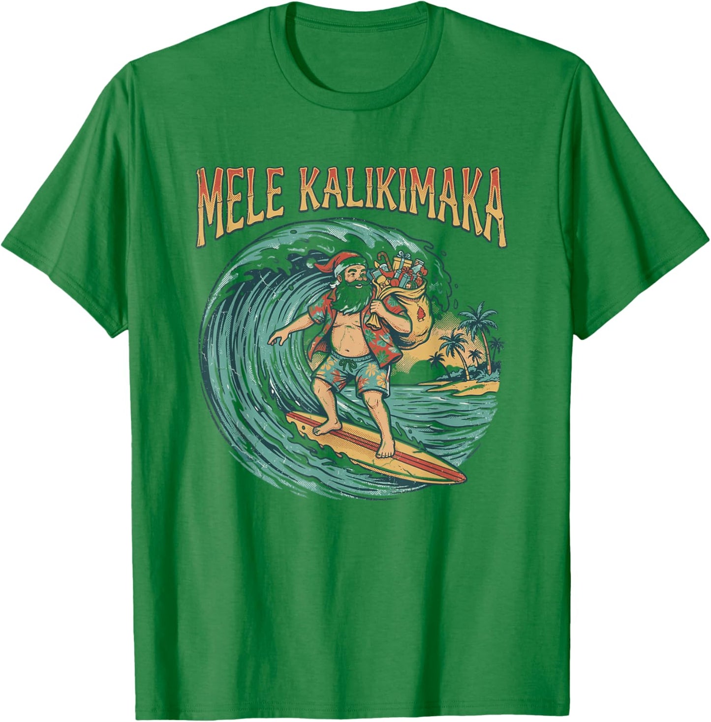 Mele Kalikimaka Hawaiian Christmas Surfing Santa T-Shirt - T-Shirt | Irish Green