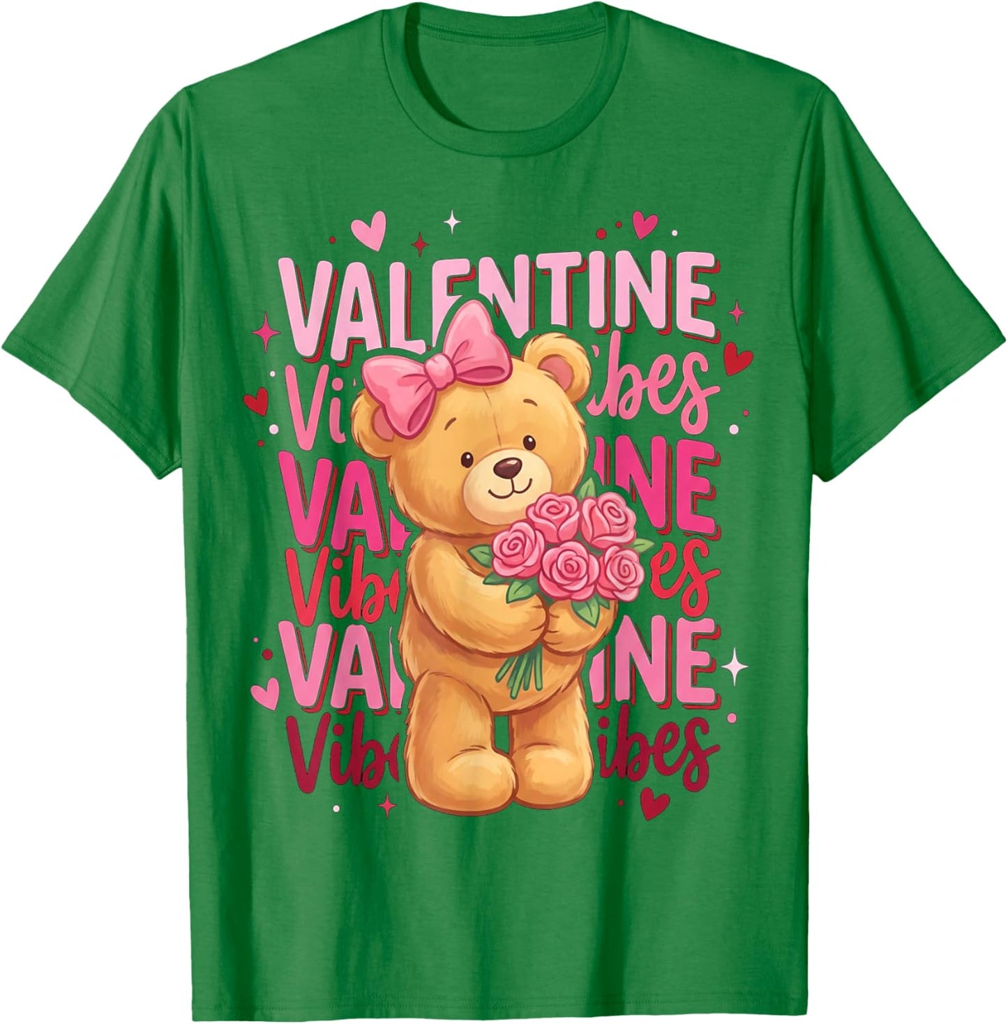 Cute Teddy Bear Women Valentines Vibes Day Shirt Girl Heart T-Shirt - T-Shirt | Irish Green