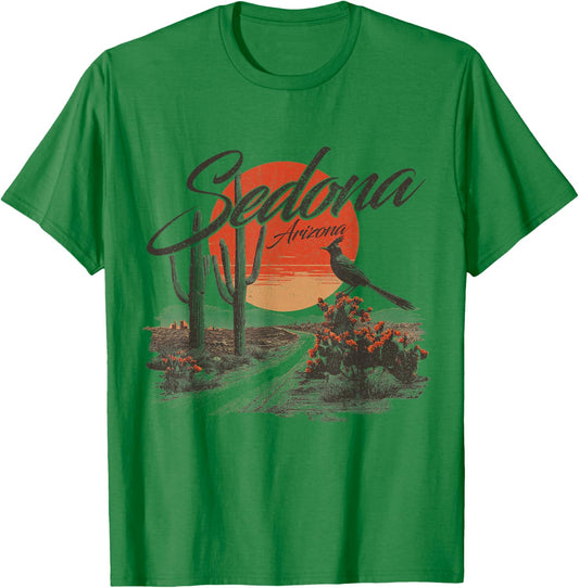 Sedona Arizona Roadrunner Desert Cactus Vintage T-Shirt - T-Shirt | Irish Green