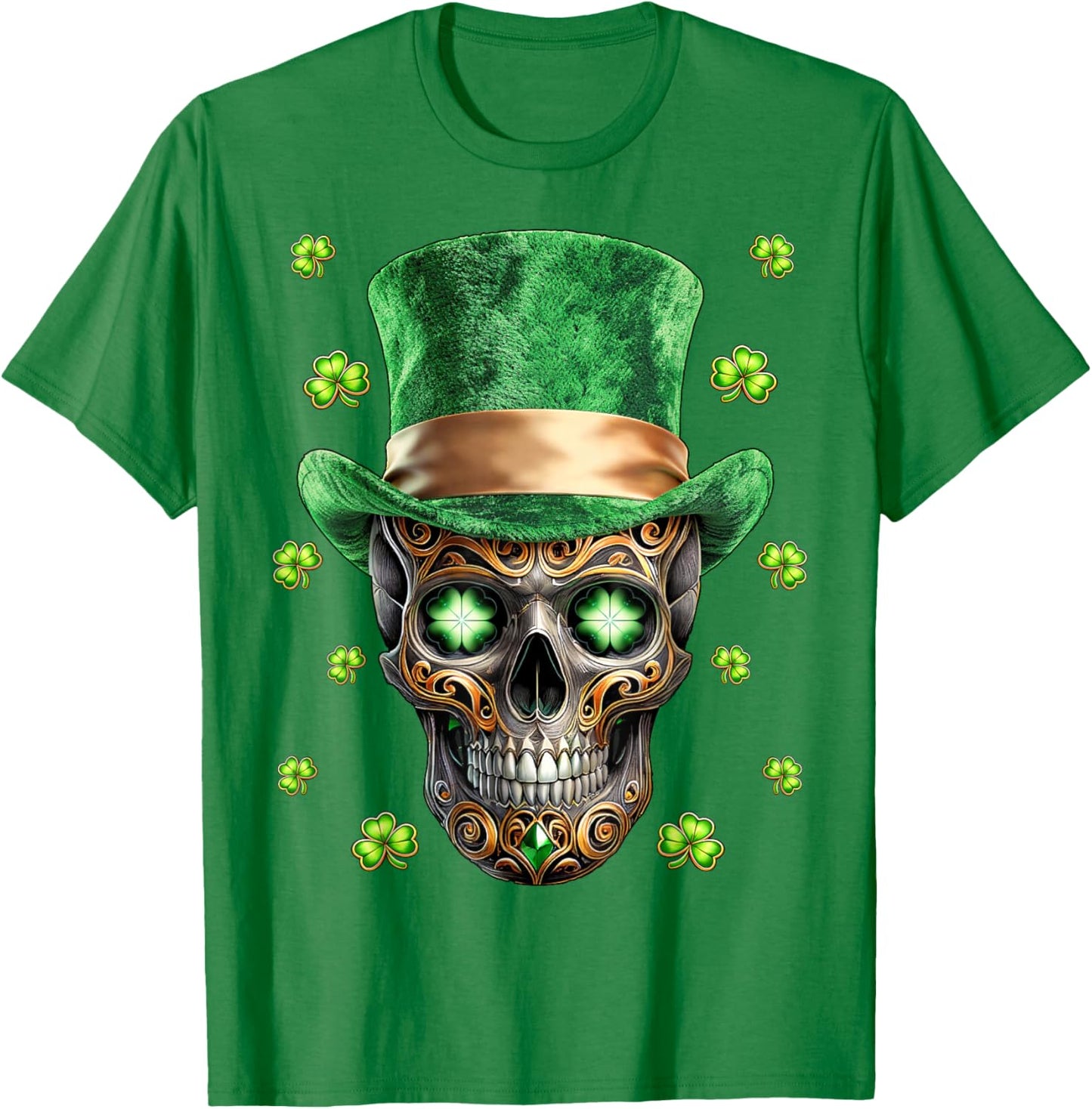 Skeleton Skull St. Patrick’s Day Leprechaun Shamrock Irish T-Shirt - T-Shirt | Irish Green