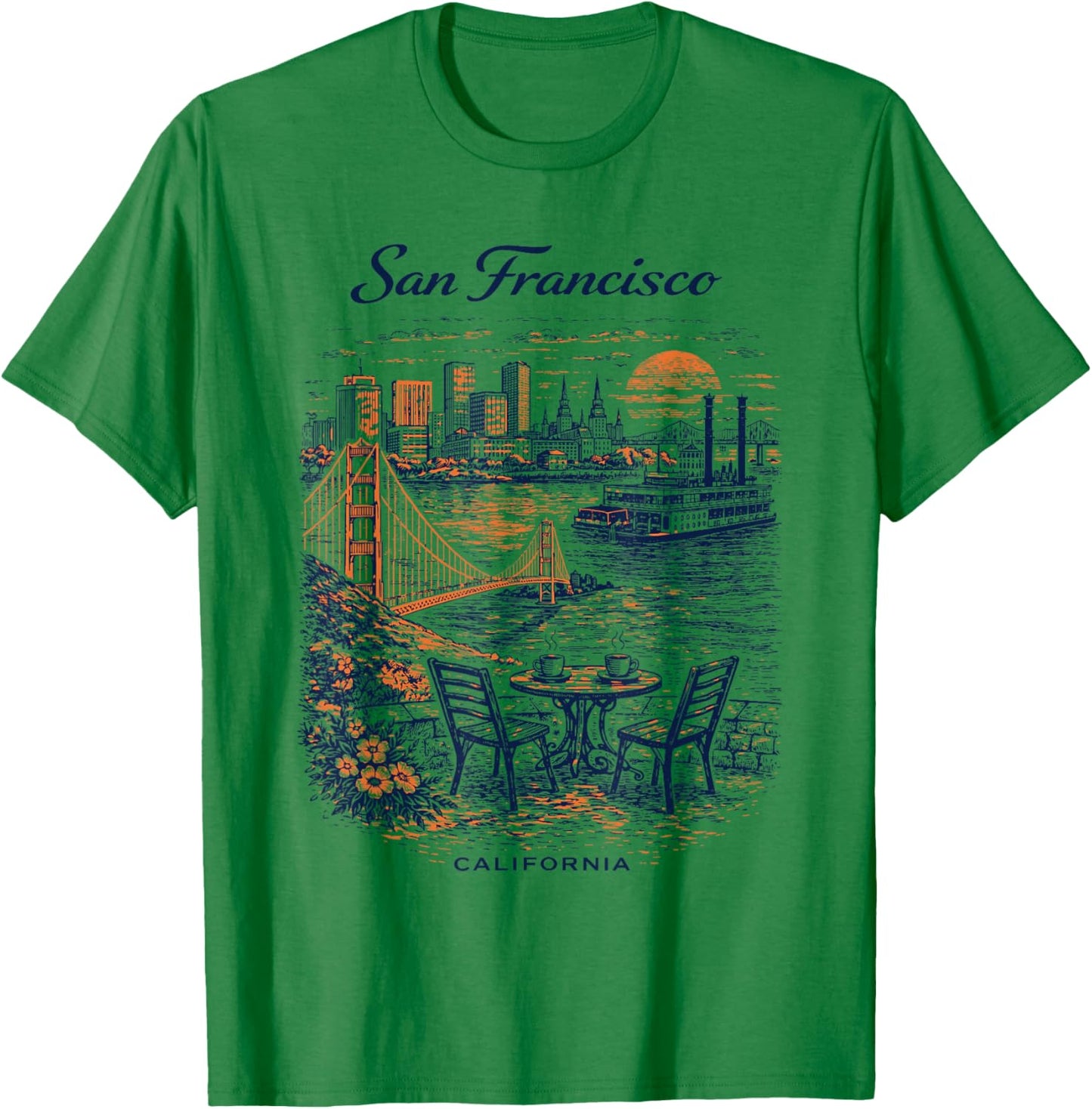 San Francisco Vintage Travel Scenic Illustration T-Shirt - T-Shirt | Irish Green