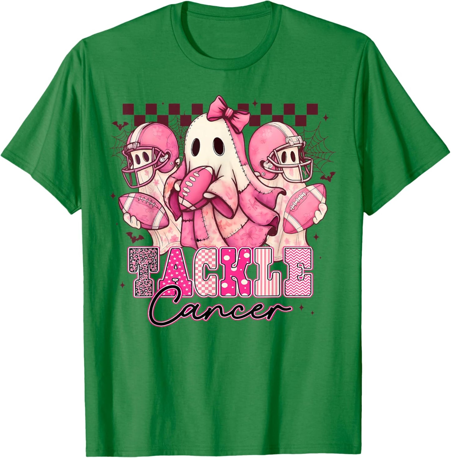 Pink Out Tackle Breast Cancer Awareness Football Ghost T-Shirt - T-Shirt | Irish Green