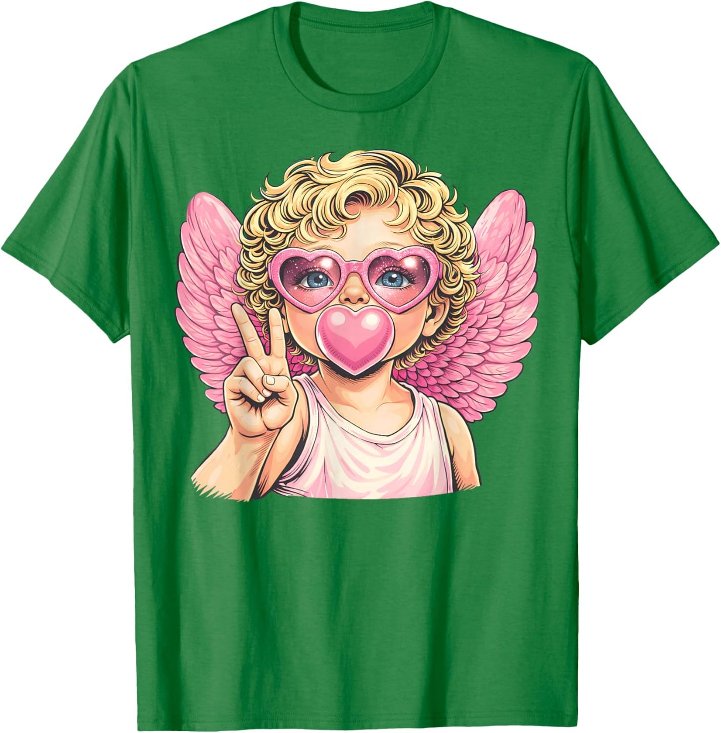 Retro Cute Vintage Cupid Blowing Bubble Funny Valentines Day T-Shirt - T-Shirt | Irish Green