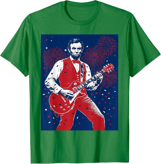 Lincoln Playing Guitar Vintage Abraham Lincoln 4th of July T-Shirt - T-Shirt | Irish Green