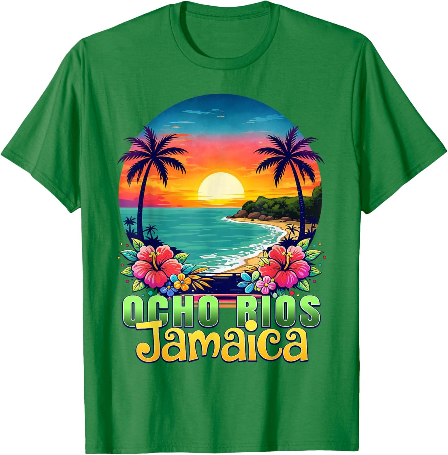 Ocho Rios Jamaica Beach Tropical Sunset Summer Vacation T-Shirt - T-Shirt | Irish Green
