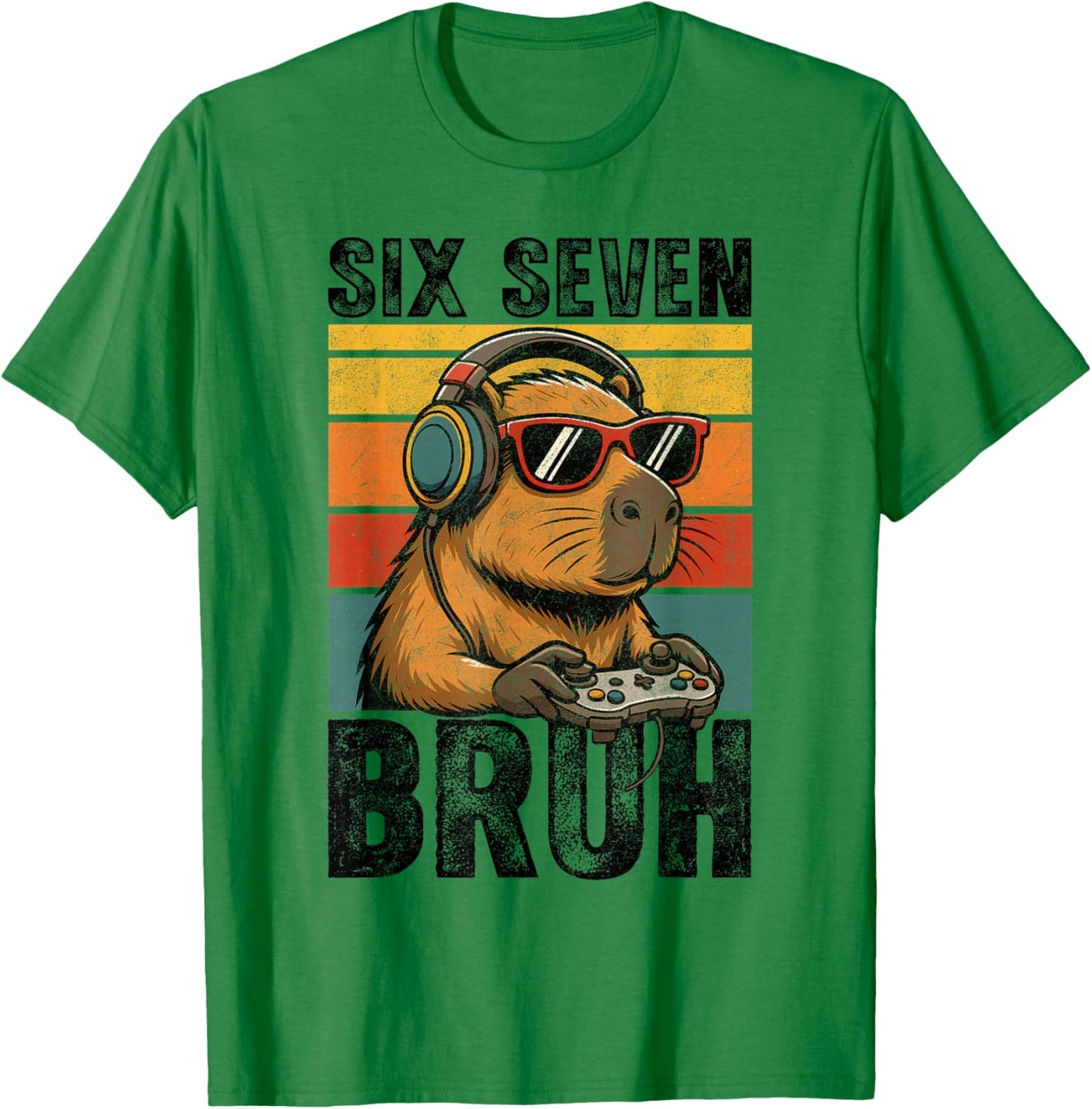 Six Seven Bruh 67 Meme Capybara Funny Video Games Capybara T-Shirt - T-Shirt | Irish Green