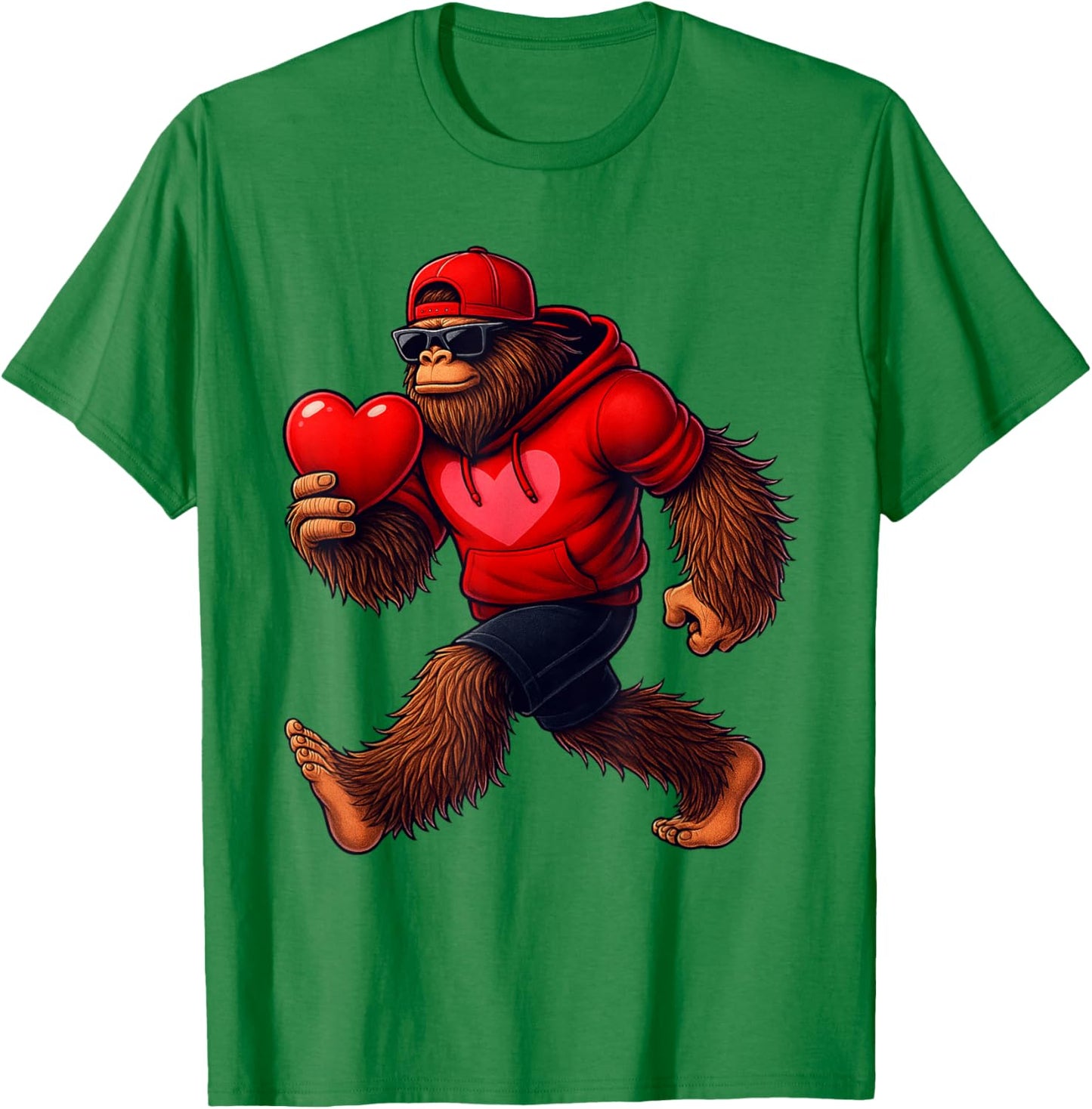 Funny Valentines Day Bigfoot Heart Sunglasses Sasquatch Boys T-Shirt - T-Shirt | Irish Green