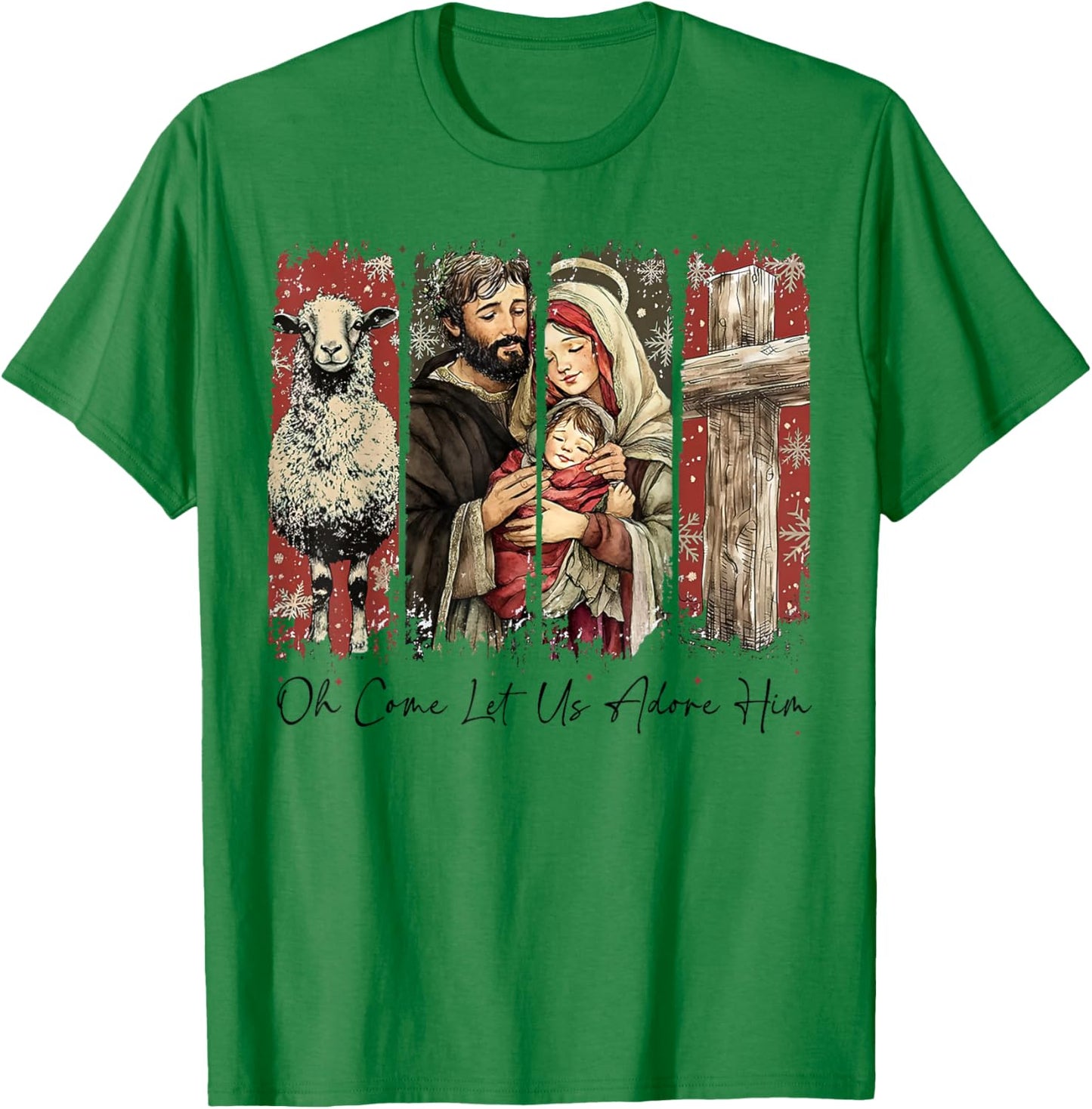 Vintage Oh Come Let Us Adore Him Christian Christmas Holiday T-Shirt - T-Shirt | Irish Green