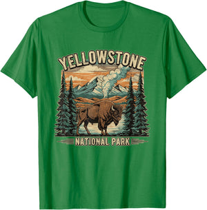 Yellowstone National Park Vintage Hiking Camping T-Shirt - T-Shirt | Irish Green