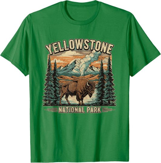 Yellowstone National Park Vintage Hiking Camping T-Shirt - T-Shirt | Irish Green