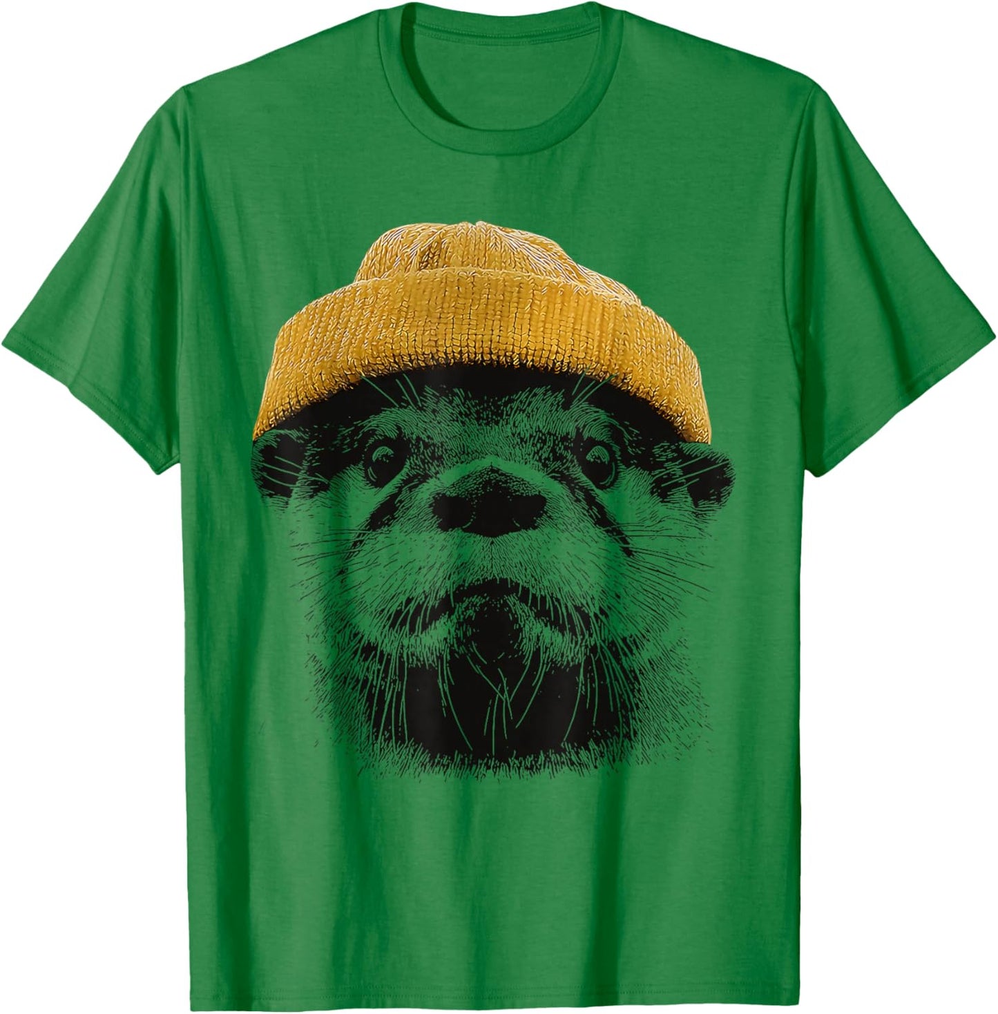 Retro River Otter Wearing Beanie Cute Otter Animal Art T-Shirt - T-Shirt | Irish Green
