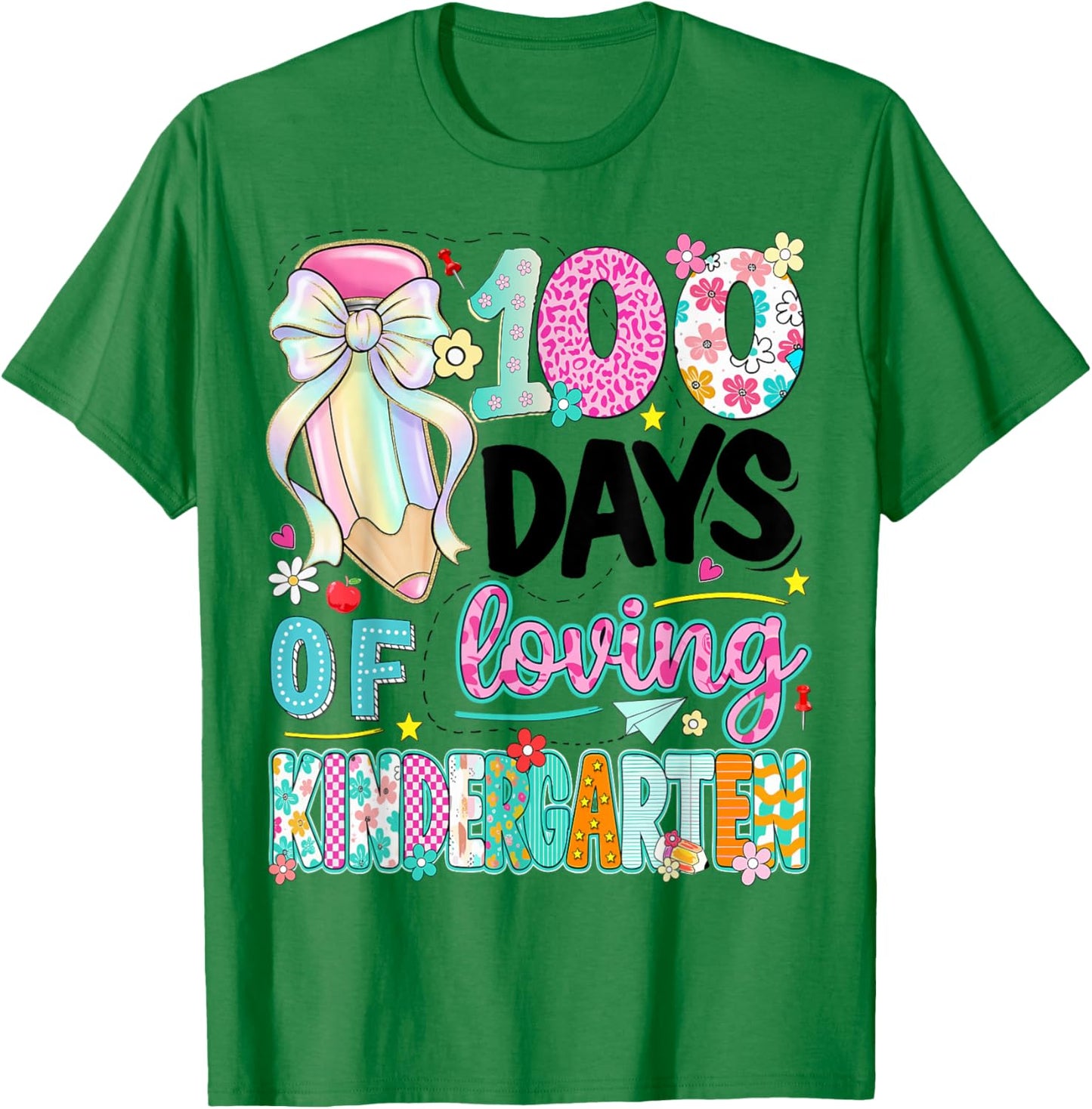 100th Day of School Kids Girls Kindergarten Teachers T-Shirt - T-Shirt | Irish Green