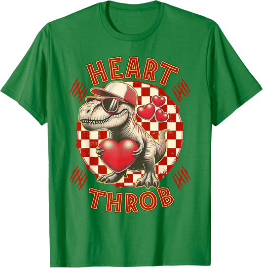 Heart Dinosaur Throb Valentines Day T Rex Checkered Print T-Shirt - T-Shirt | Irish Green
