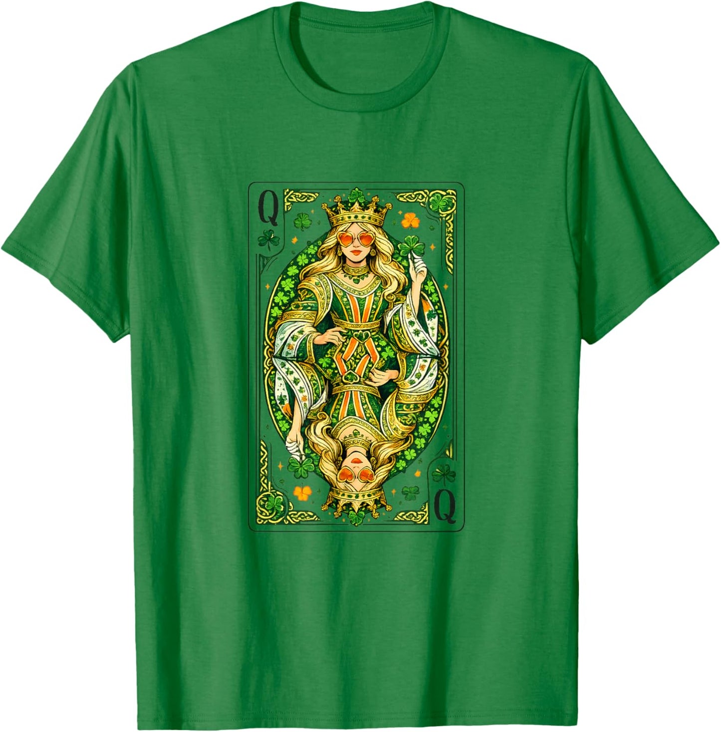 Irish Queen of Hearts Saint Patrick's Day Playing Card Lucky T-Shirt - T-Shirt | Irish Green