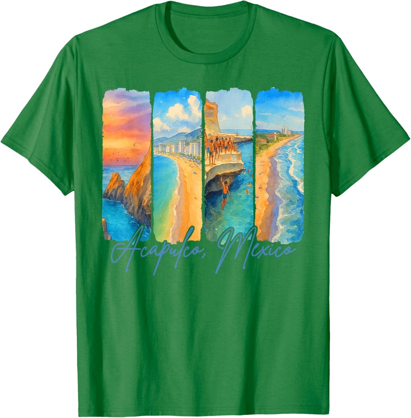 Acapulco Mexico Traveling Trip Brushstroke Souvenir Vacation T-Shirt - T-Shirt | Irish Green