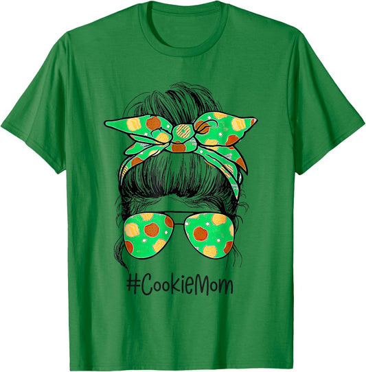 Scout Cookie Mom Girls Momlife Messy Bun Sunglasses T-Shirt - T-Shirt | Irish Green