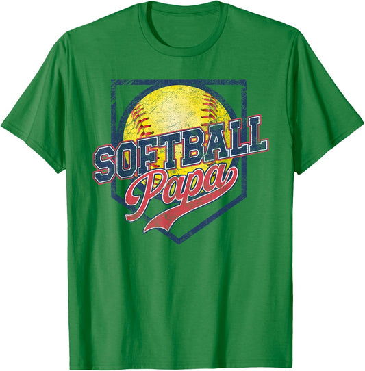 Retro Softball Papa Vintage Softball Papa Daddy Fathers Day T-Shirt - T-Shirt | Irish Green