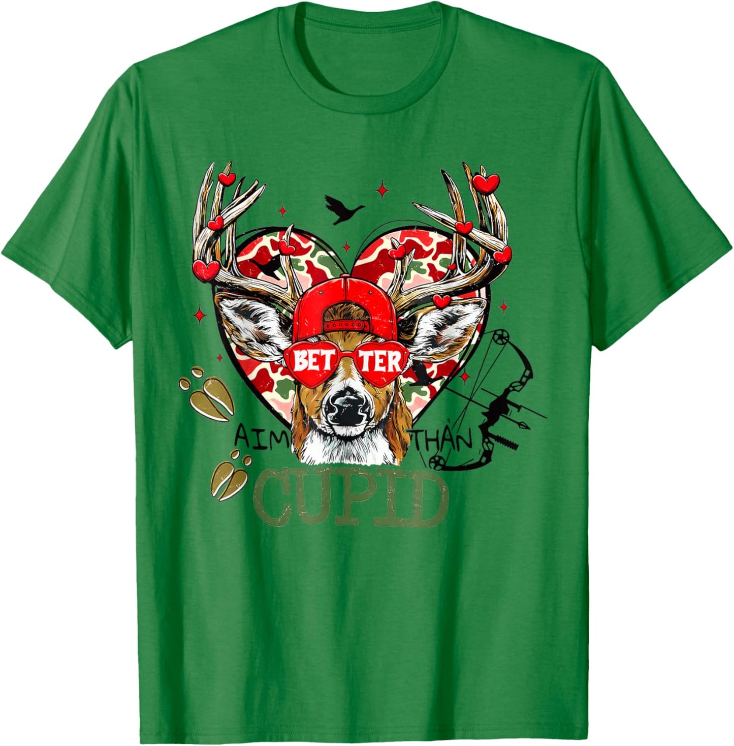 Better Aim Than Cupid Deer, Valentine Camo T-Shirt - T-Shirt | Irish Green