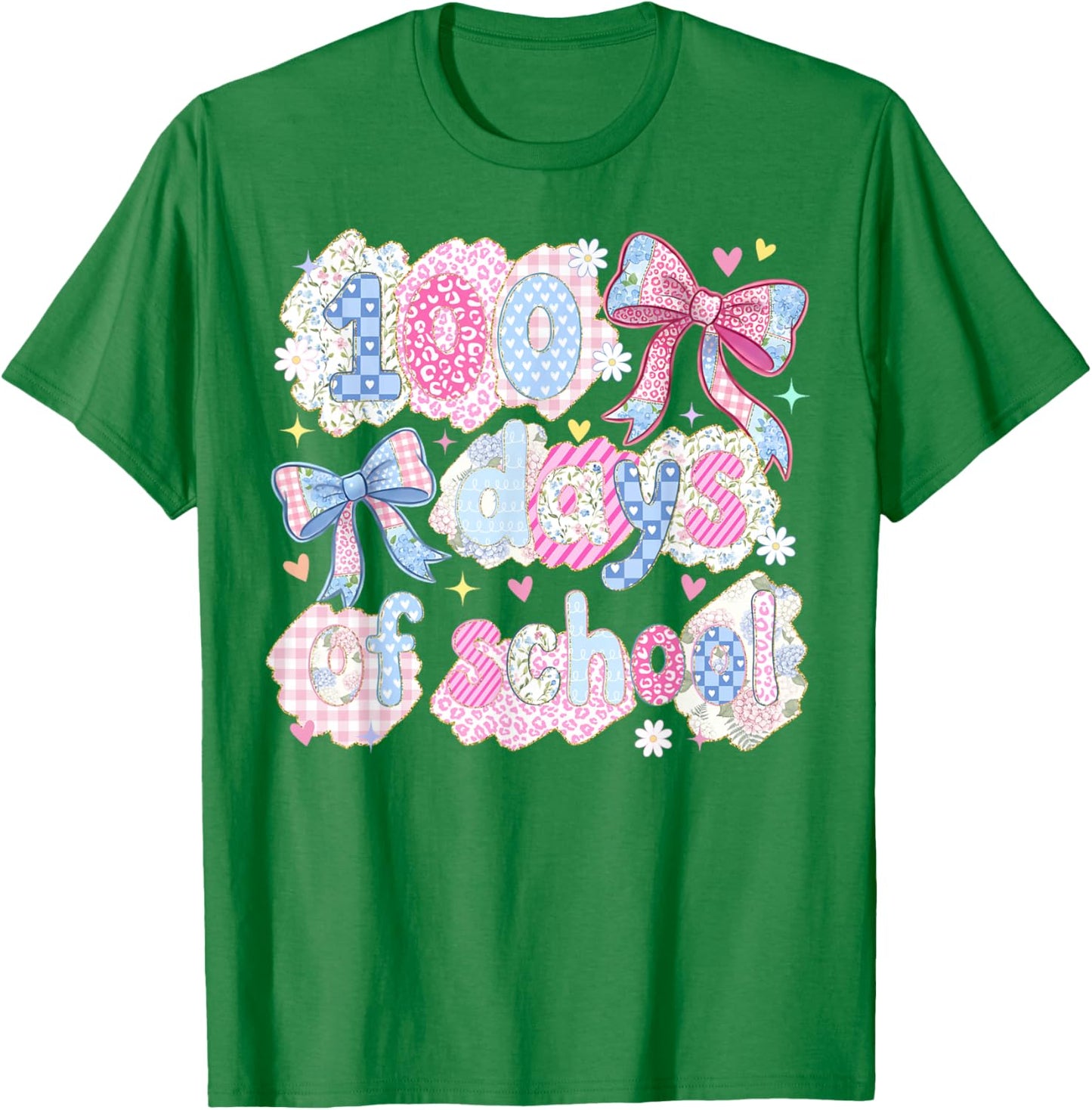 100 Days of School Coquette Bow Girls 100th Day of School T-Shirt - T-Shirt | Irish Green