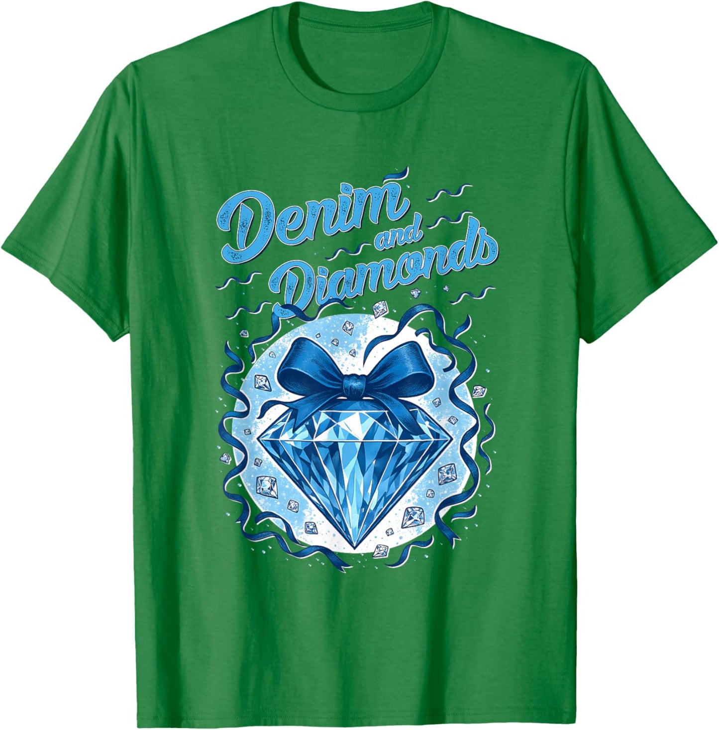 Denim and Diamonds Bow Ladies Girls Women T-Shirt - T-Shirt | Irish Green