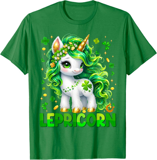 Lepricorn Cute Unicorn Shamrock St Patricks Girl Kid Toddler T-Shirt - T-Shirt | Irish Green