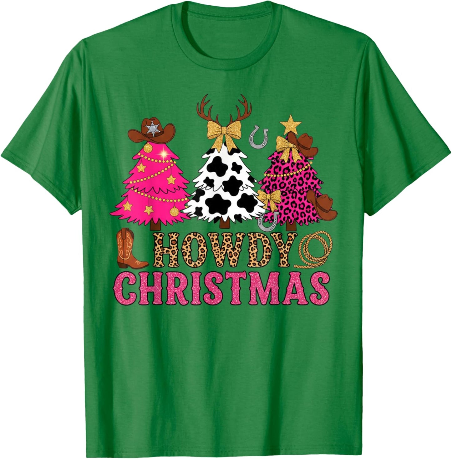 Howdy Christmas Tree Cowboy Hat Funny Western Cowgirl Xmas T-Shirt - T-Shirt | Irish Green