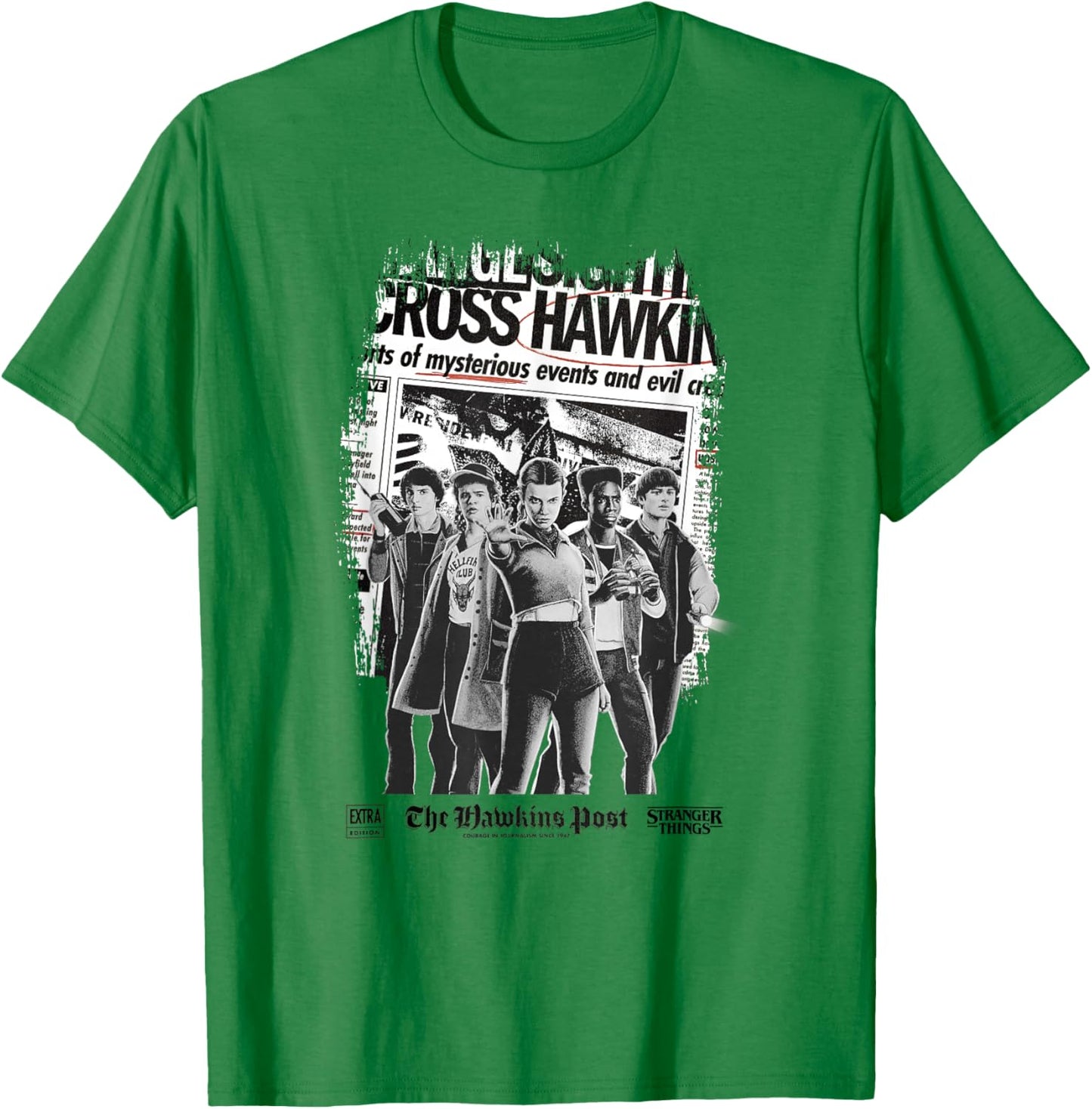 Stranger Things Eleven Mike Dustin Lucas Hawkins Post T-Shirt - T-Shirt | Irish Green